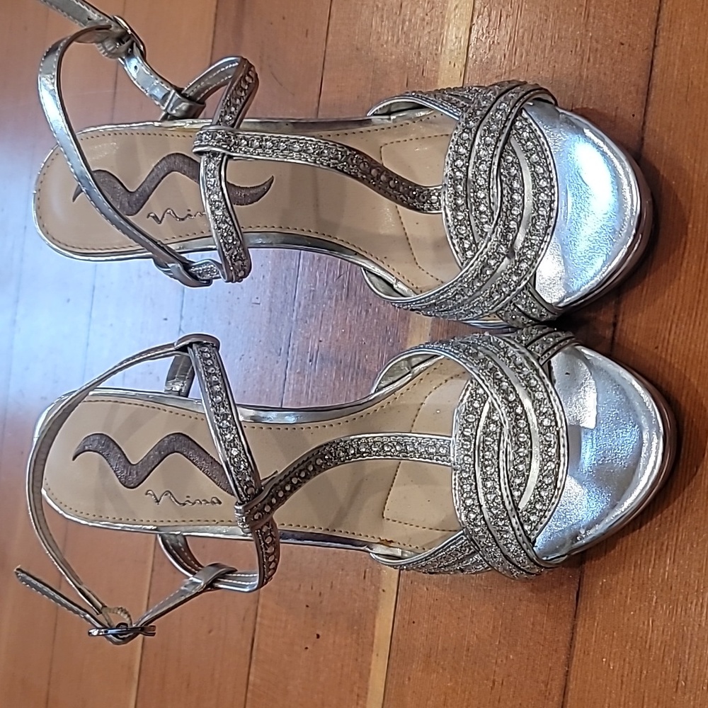 Size 8 1/2 blinged out  silver heels